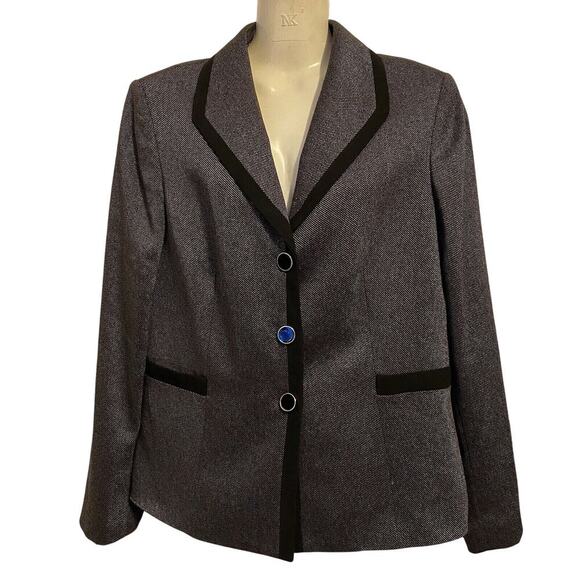 Evan Picone Suits blazer jacket womens Sz 10 Texture Gray Black Trim 3 Button - Picture 1 of 9